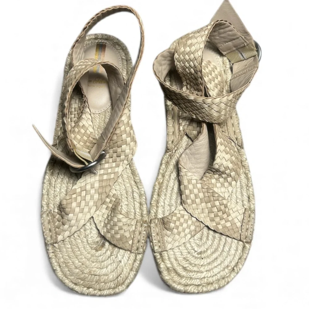 NWOB SAM EDELMAN Dakota Leather Espadrille Platform Sandals Size 8.5 M In Tan